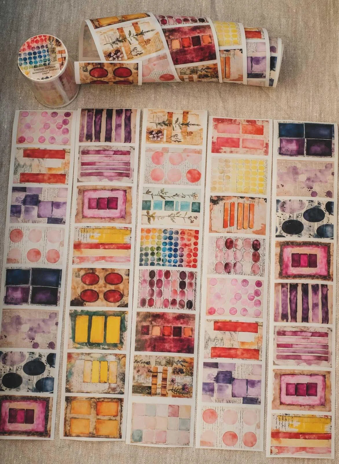 Watercolor Journal Pages7cm wide glossy 3D kiss-cut PET & Washi Tape
