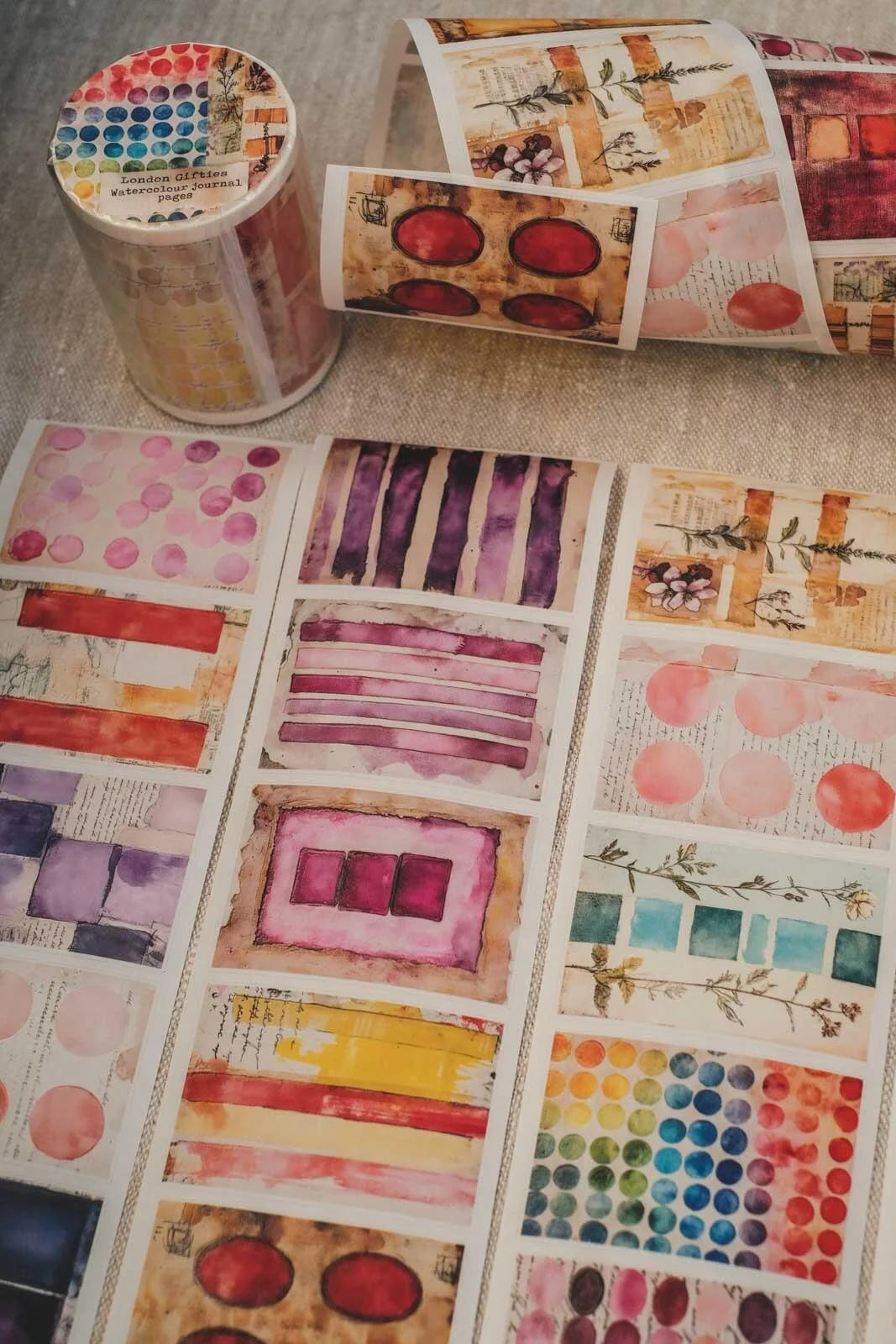 Watercolor Journal Pages7cm wide glossy 3D kiss-cut PET & Washi Tape
