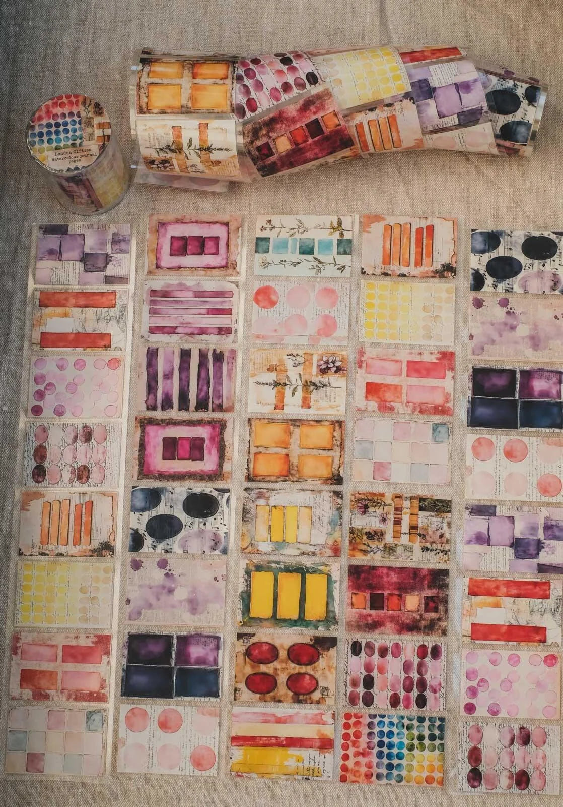 Watercolor Journal Pages7cm wide glossy 3D kiss-cut PET & Washi Tape
