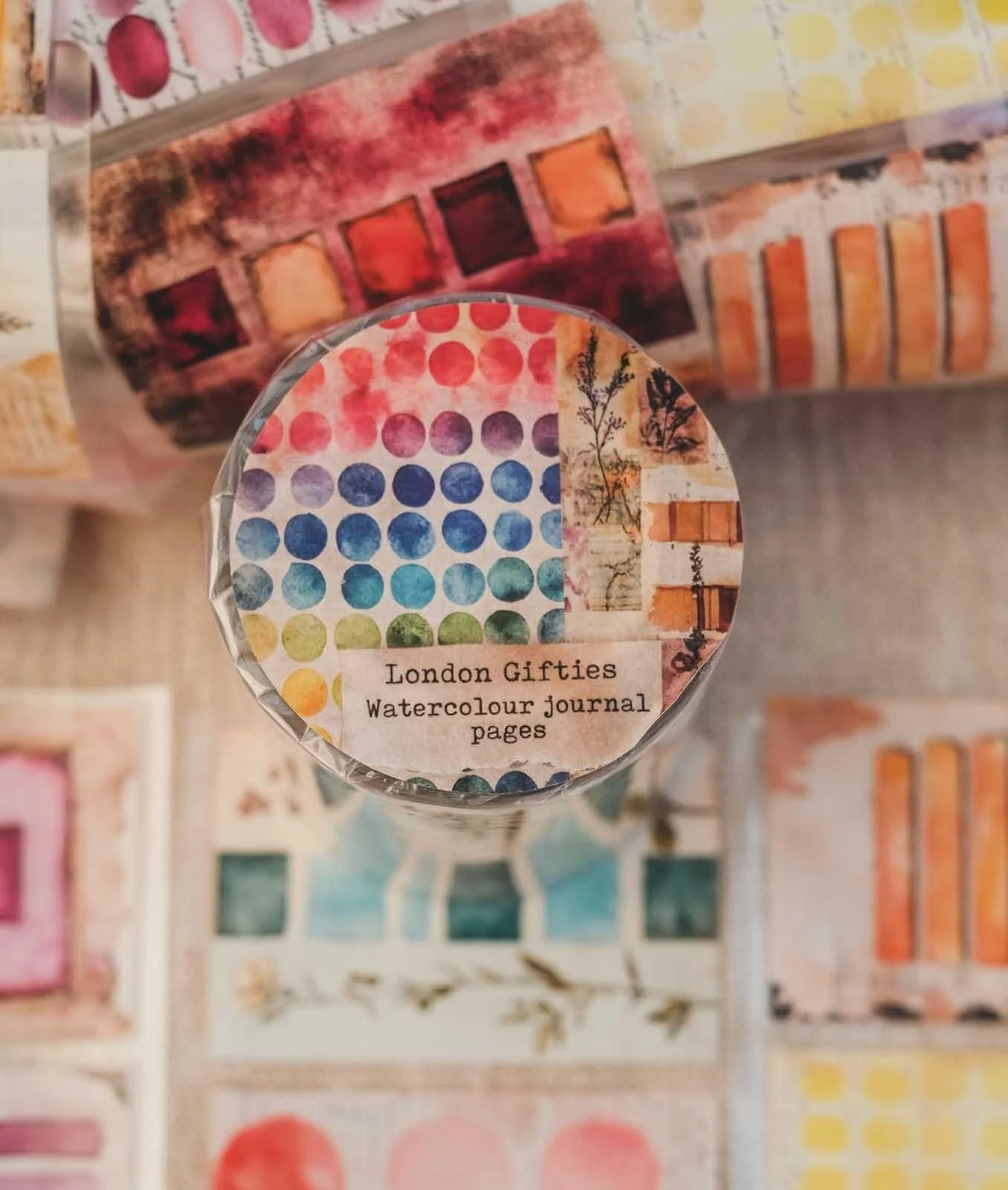 Watercolor Journal Pages7cm wide glossy 3D kiss-cut PET & Washi Tape