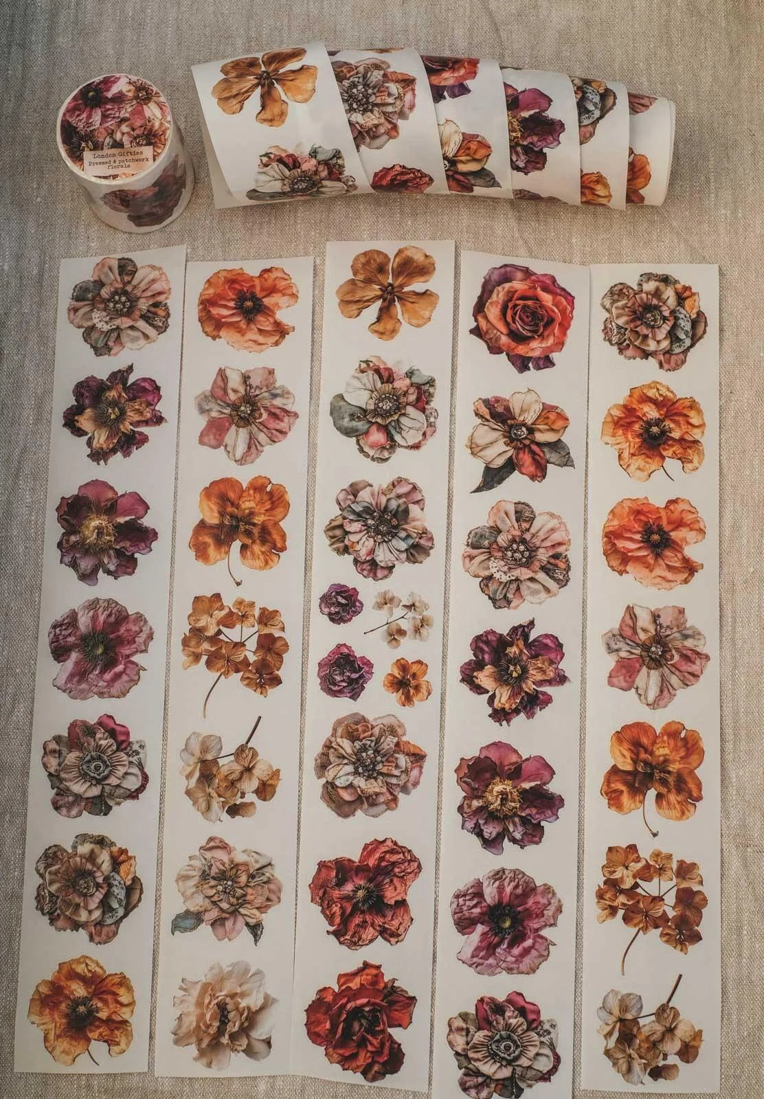 Pressed & Patchwork Florals 6cm wide gloss kiss cut PET tape