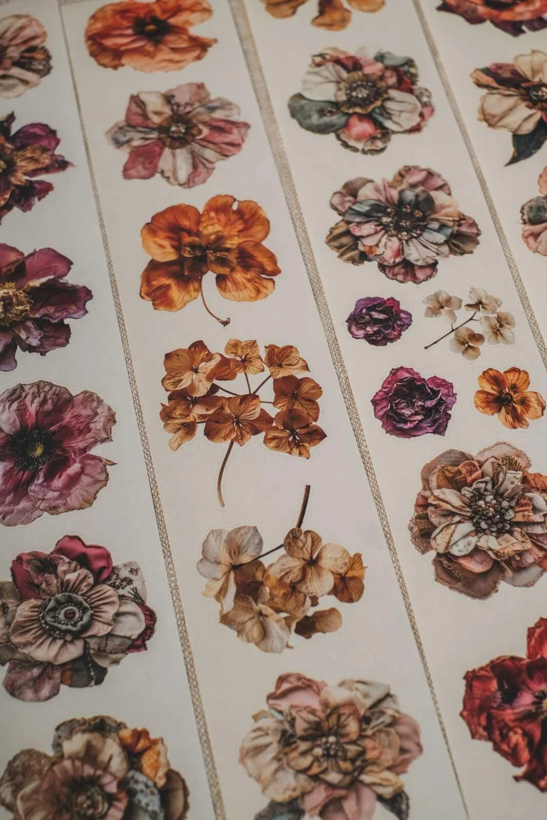 Pressed & Patchwork Florals 6cm wide gloss kiss cut PET tape