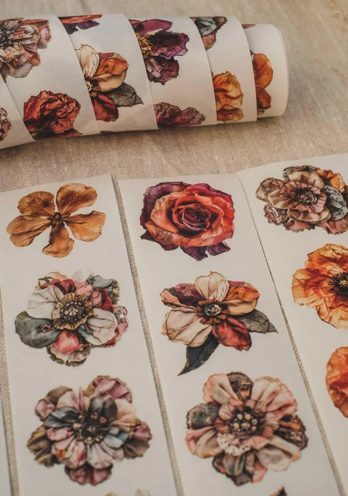 Pressed & Patchwork Florals 6cm wide gloss kiss cut PET tape