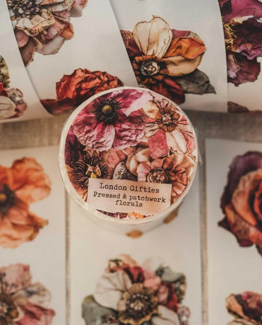 Pressed & Patchwork Florals 6cm wide gloss kiss cut PET tape