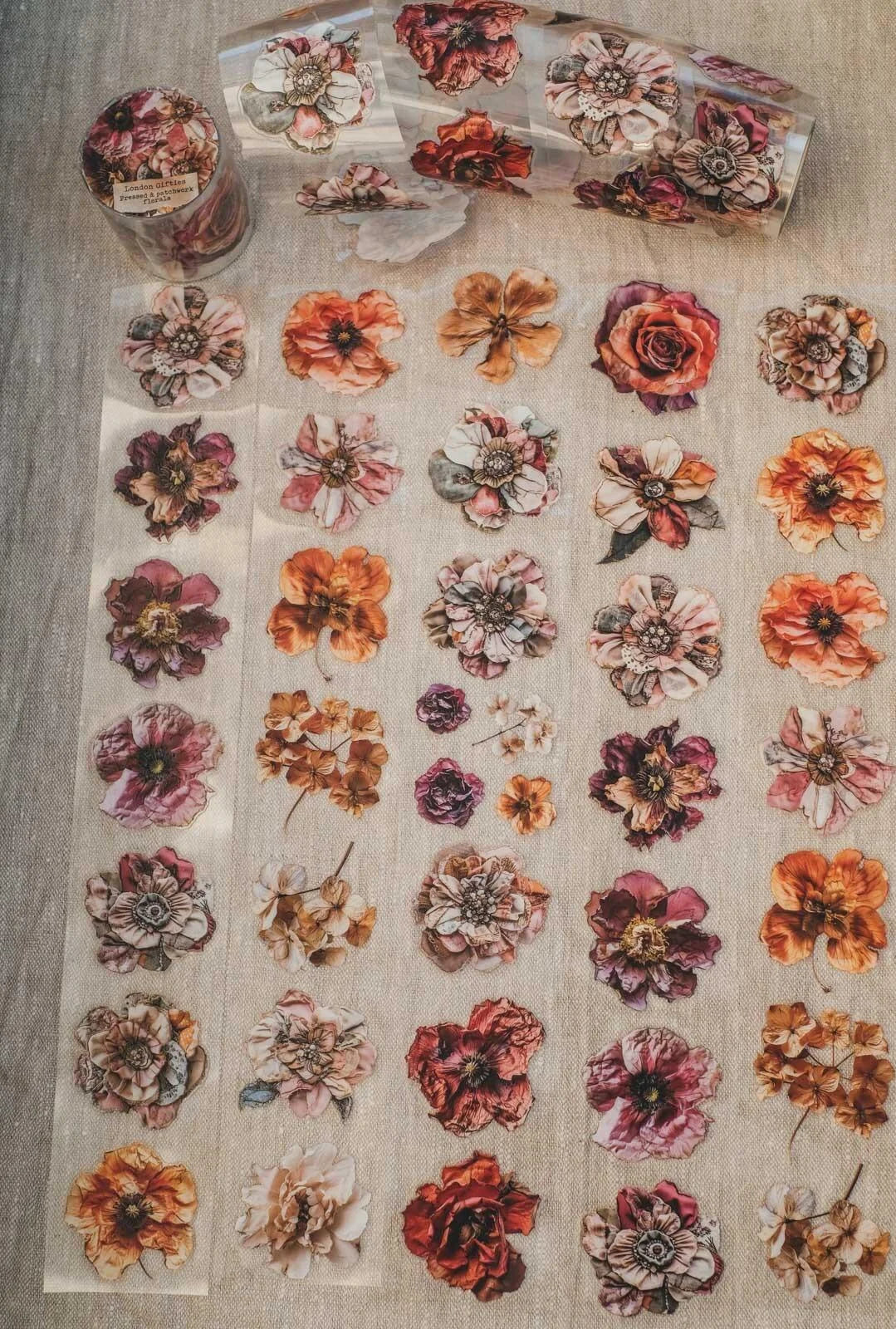 Pressed & Patchwork Florals 6cm wide gloss kiss cut PET tape