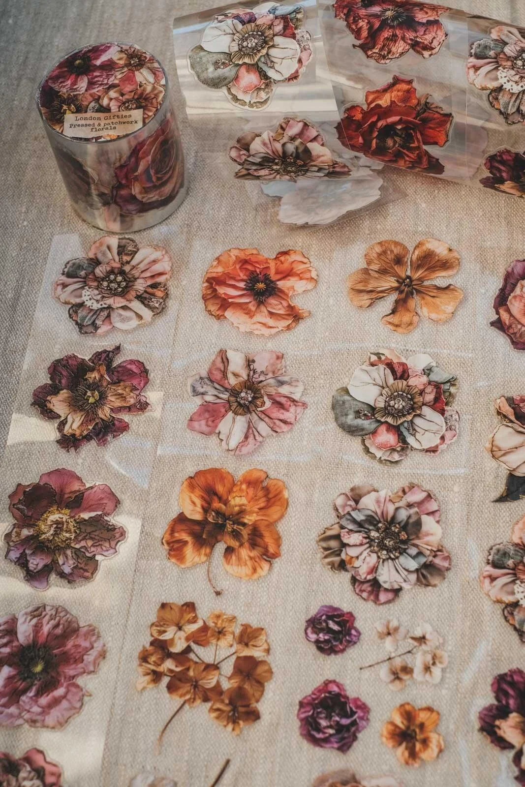 Pressed & Patchwork Florals 6cm wide gloss kiss cut PET tape