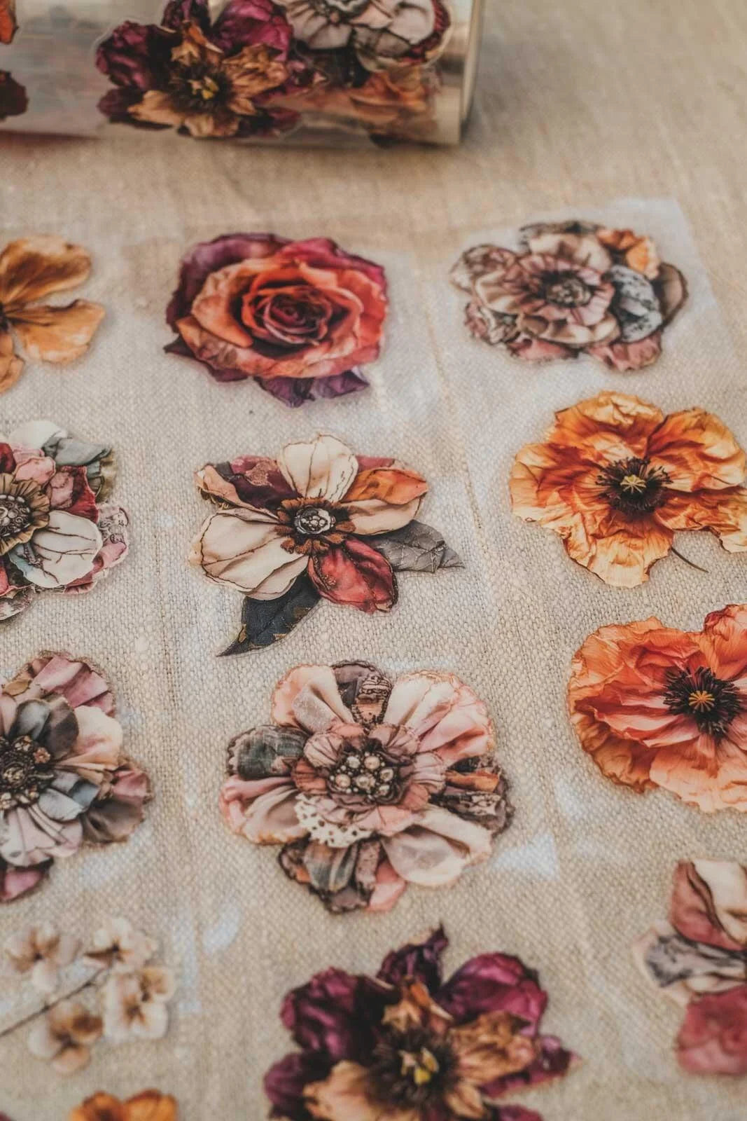Pressed & Patchwork Florals 6cm wide gloss kiss cut PET tape