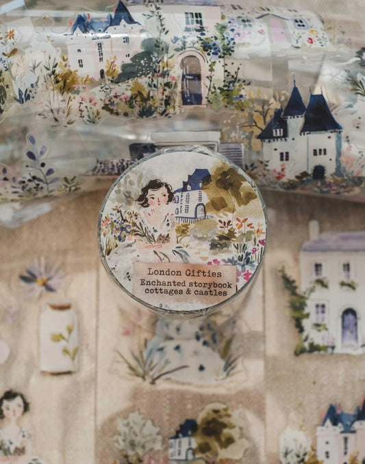 Enchanted Storybook Cottages & Castles 6cm wide gloss kiss cut PET tape