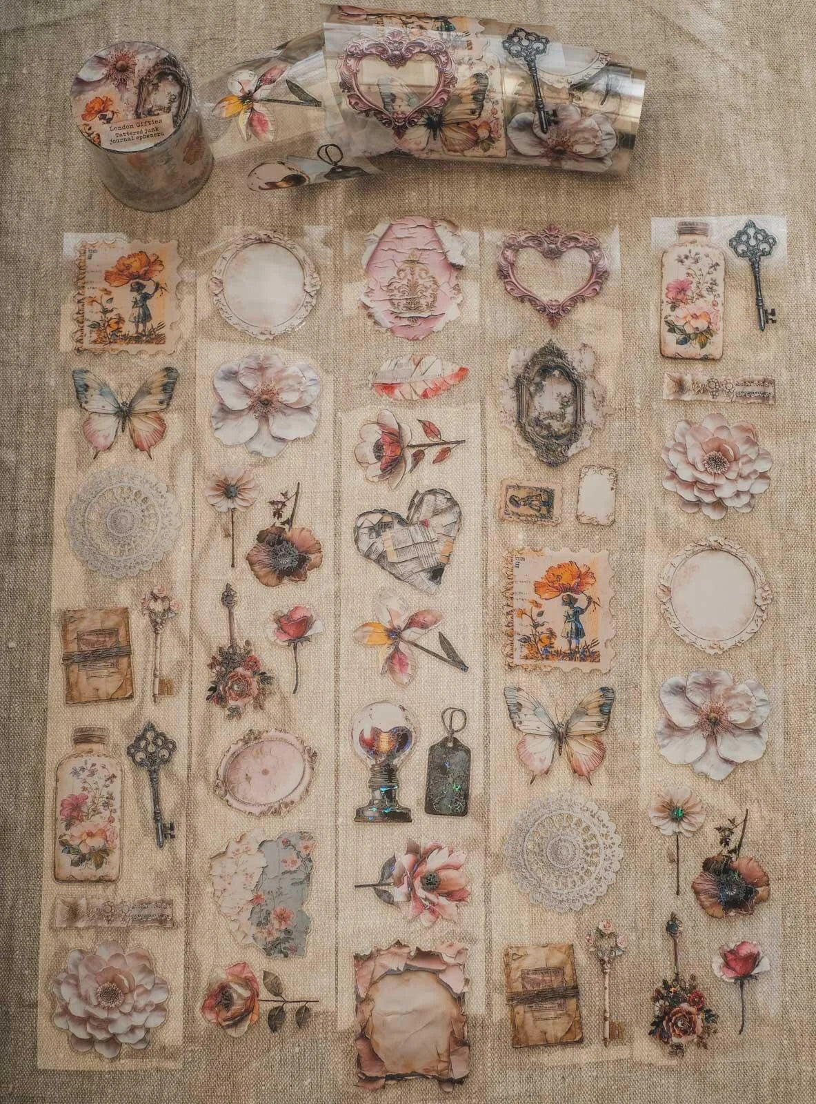 Tattered Junk Journal Ephemera 6cm wide glossy kiss cut PET tape w HOLO Foil