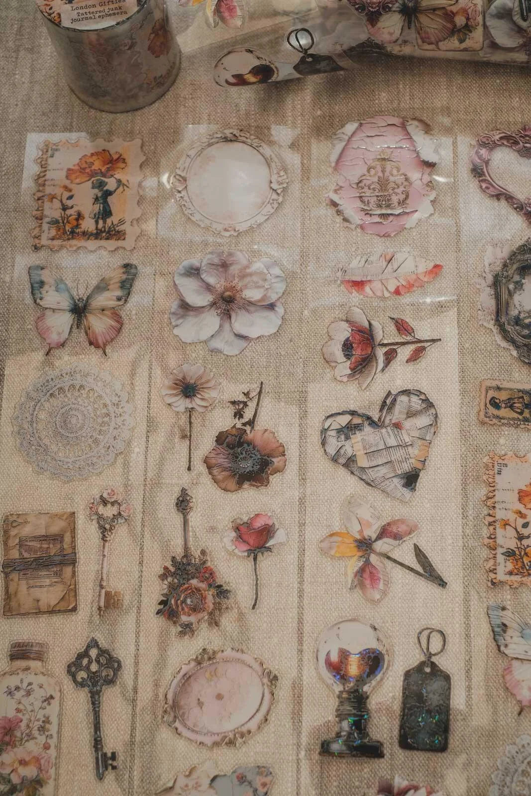 Tattered Junk Journal Ephemera 6cm wide glossy kiss cut PET tape w HOLO Foil
