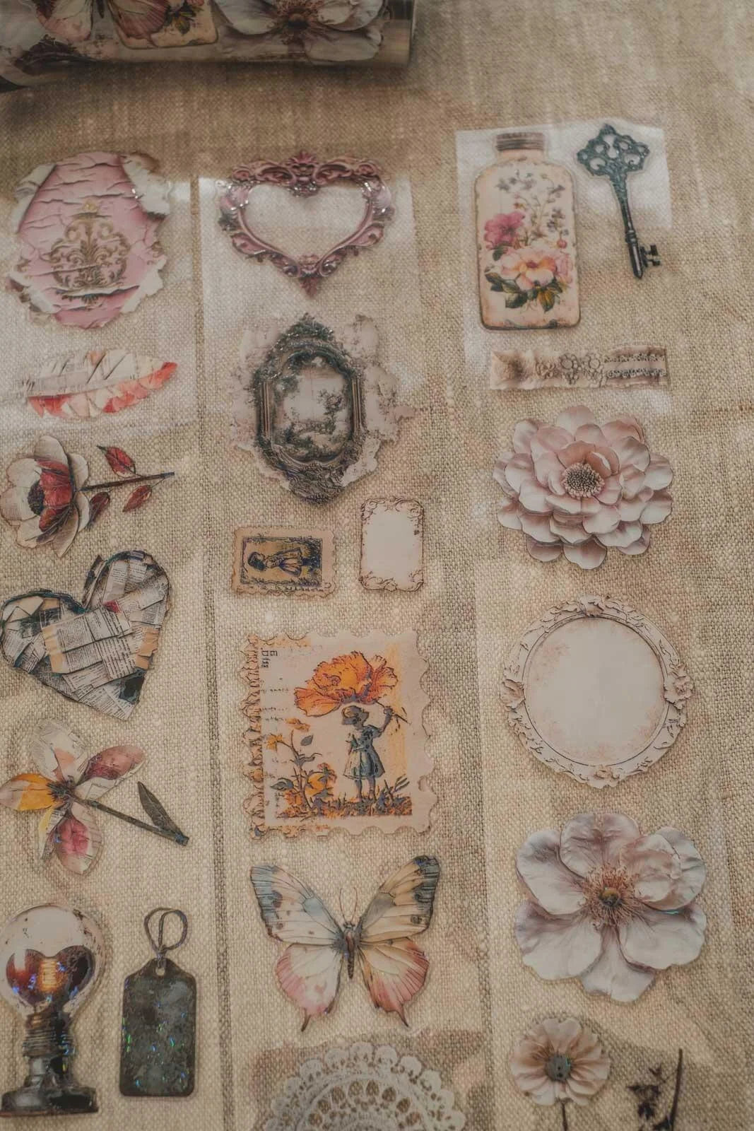 Tattered Junk Journal Ephemera 6cm wide glossy kiss cut PET tape w HOLO Foil