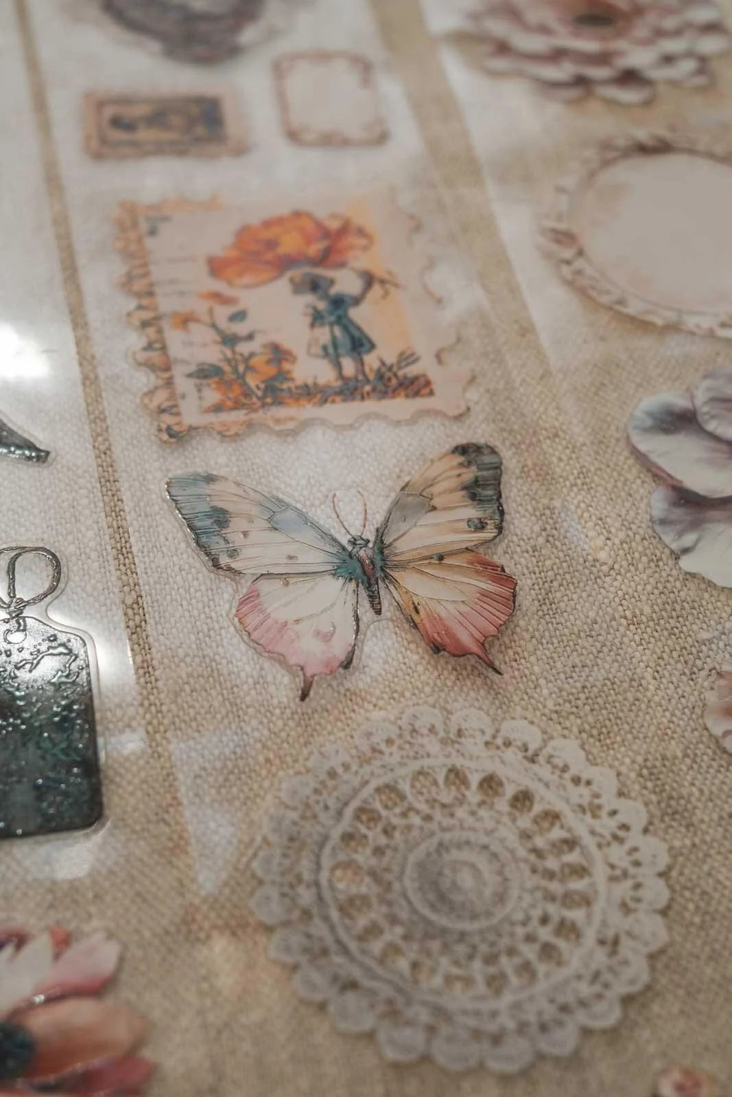 Tattered Junk Journal Ephemera 6cm wide glossy kiss cut PET tape w HOLO Foil