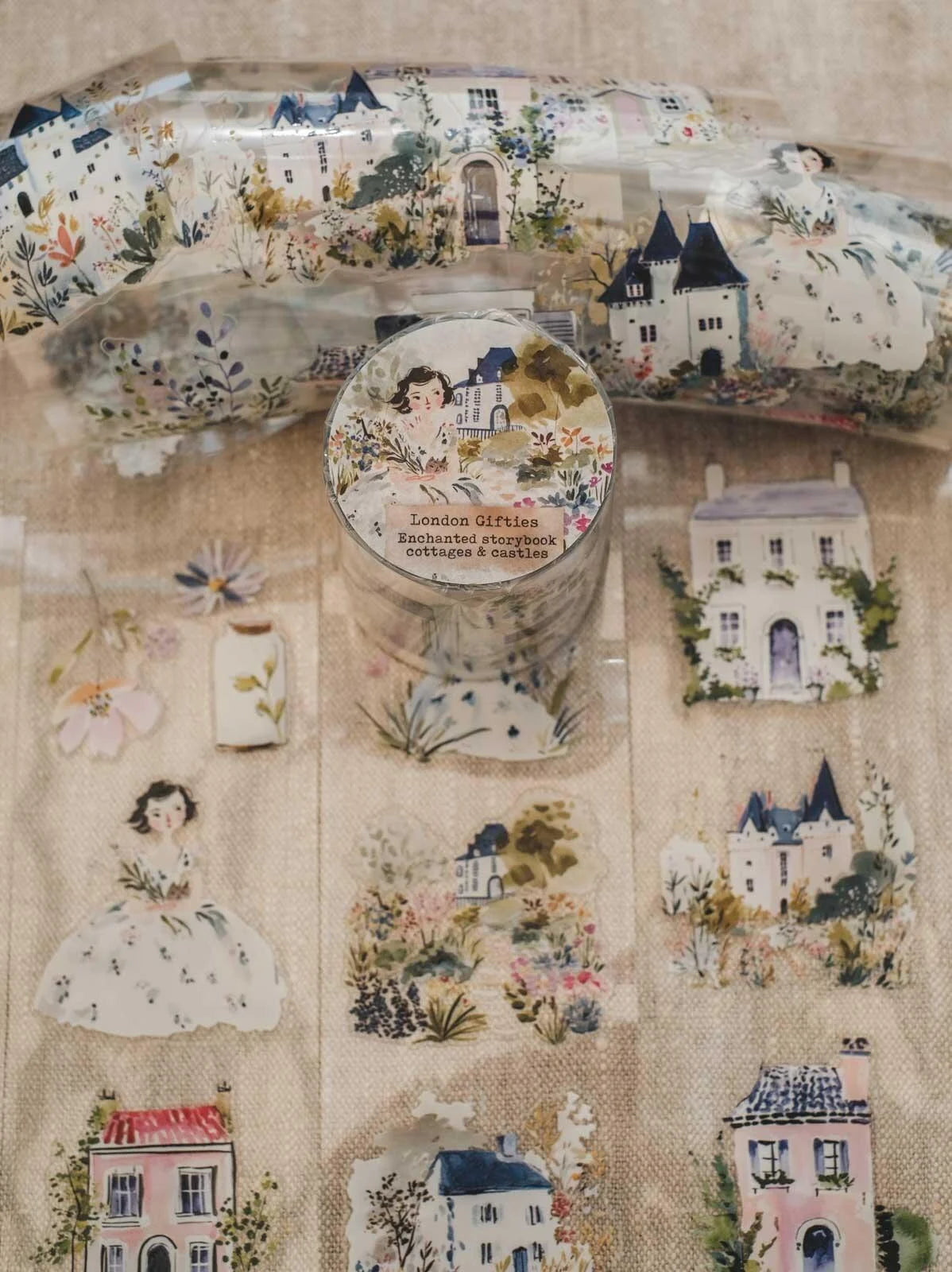 Enchanted Storybook Cottages & Castles 6cm wide gloss kiss cut PET tape
