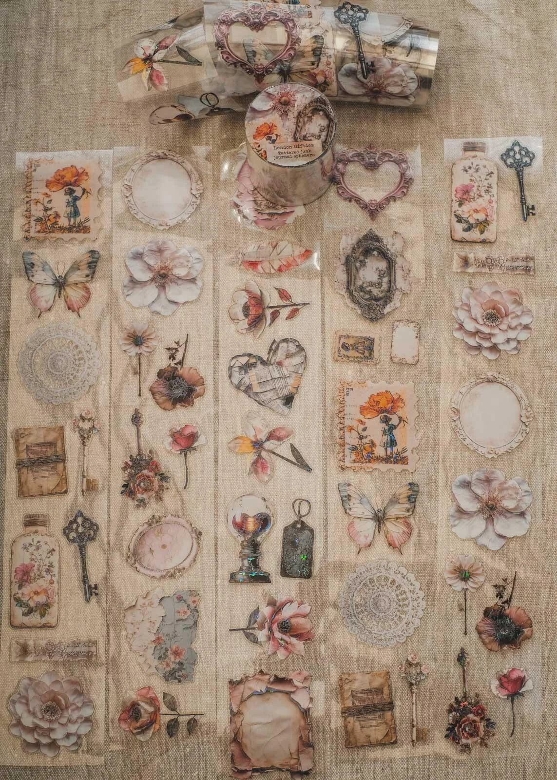 Tattered Junk Journal Ephemera 6cm wide glossy kiss cut PET tape w HOLO Foil
