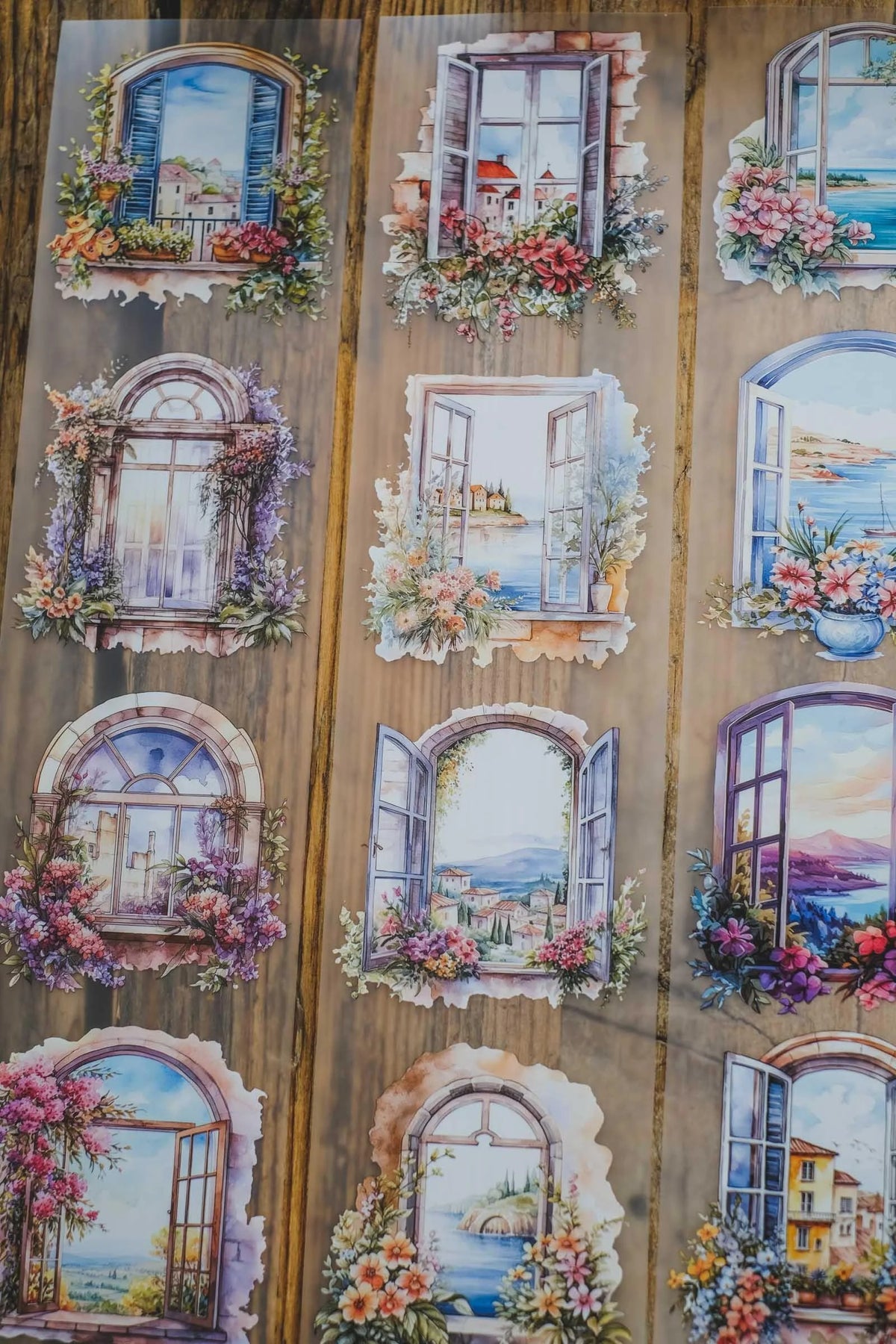 Colourful Summer Floral Windows 7cm wide glossy 3D kiss-cut PET tape Loop