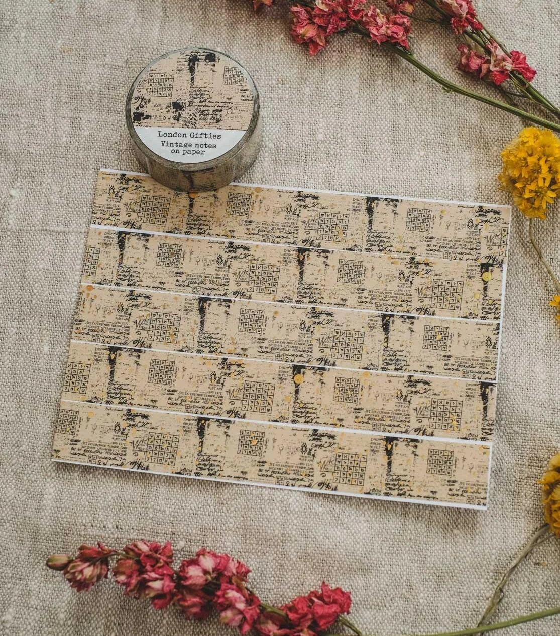 London Gifties Vintage Notes on Paper 2cm wide foil washi tape