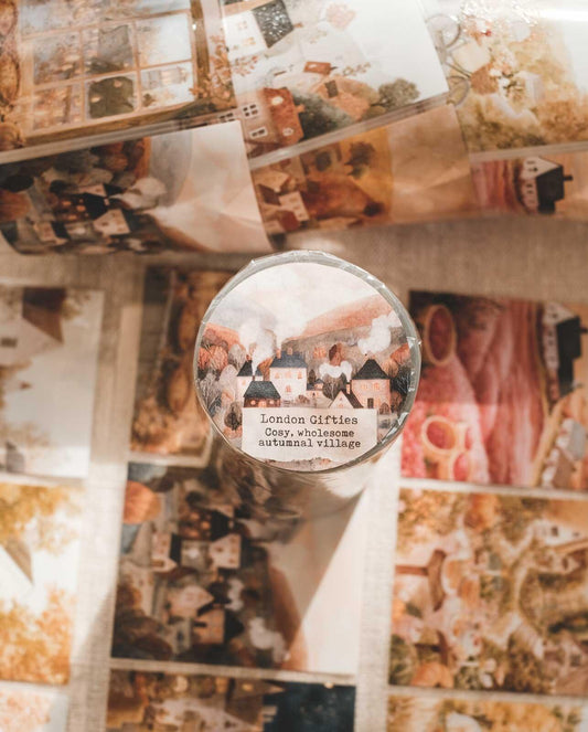 Cosy, Wholesome Autumnal Village 8cm Wide Kiss Cut Ink PET Tape — image 1