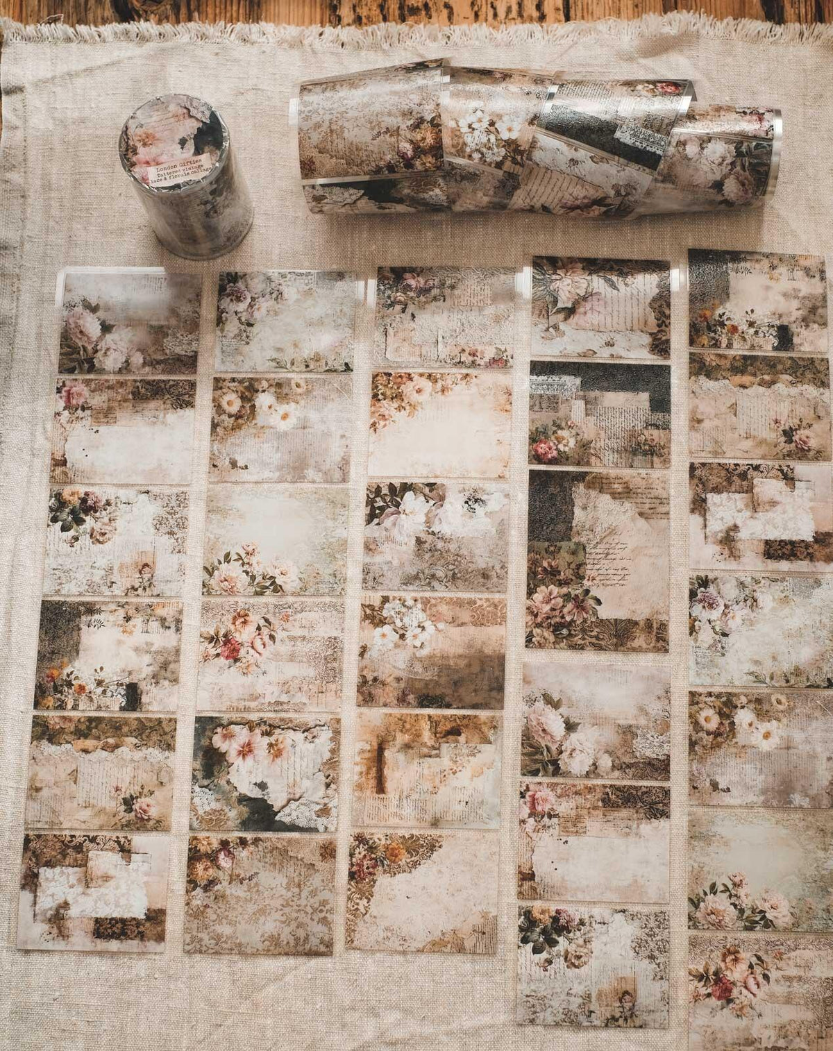 Tattered Vintage Lace & Florals Collage 8cm Wide Kiss Cut Ink PET Tape — image 2
