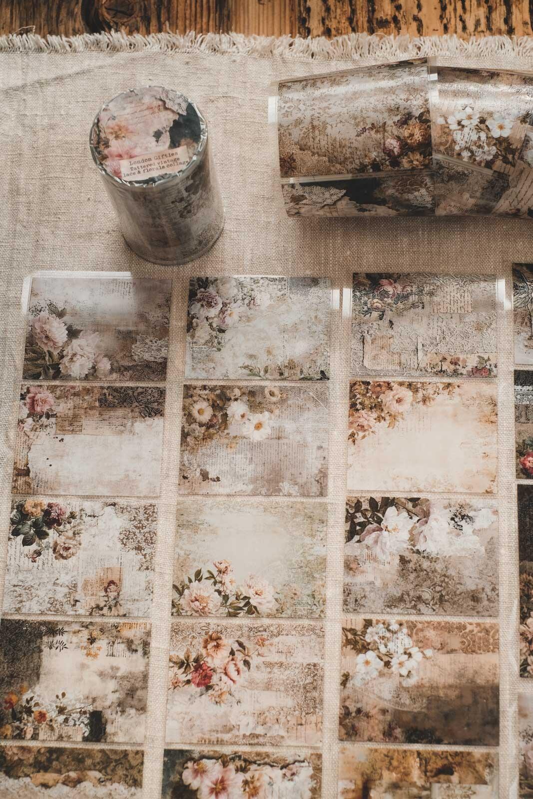 Tattered Vintage Lace & Florals Collage 8cm Wide Kiss Cut Ink PET Tape — image 3