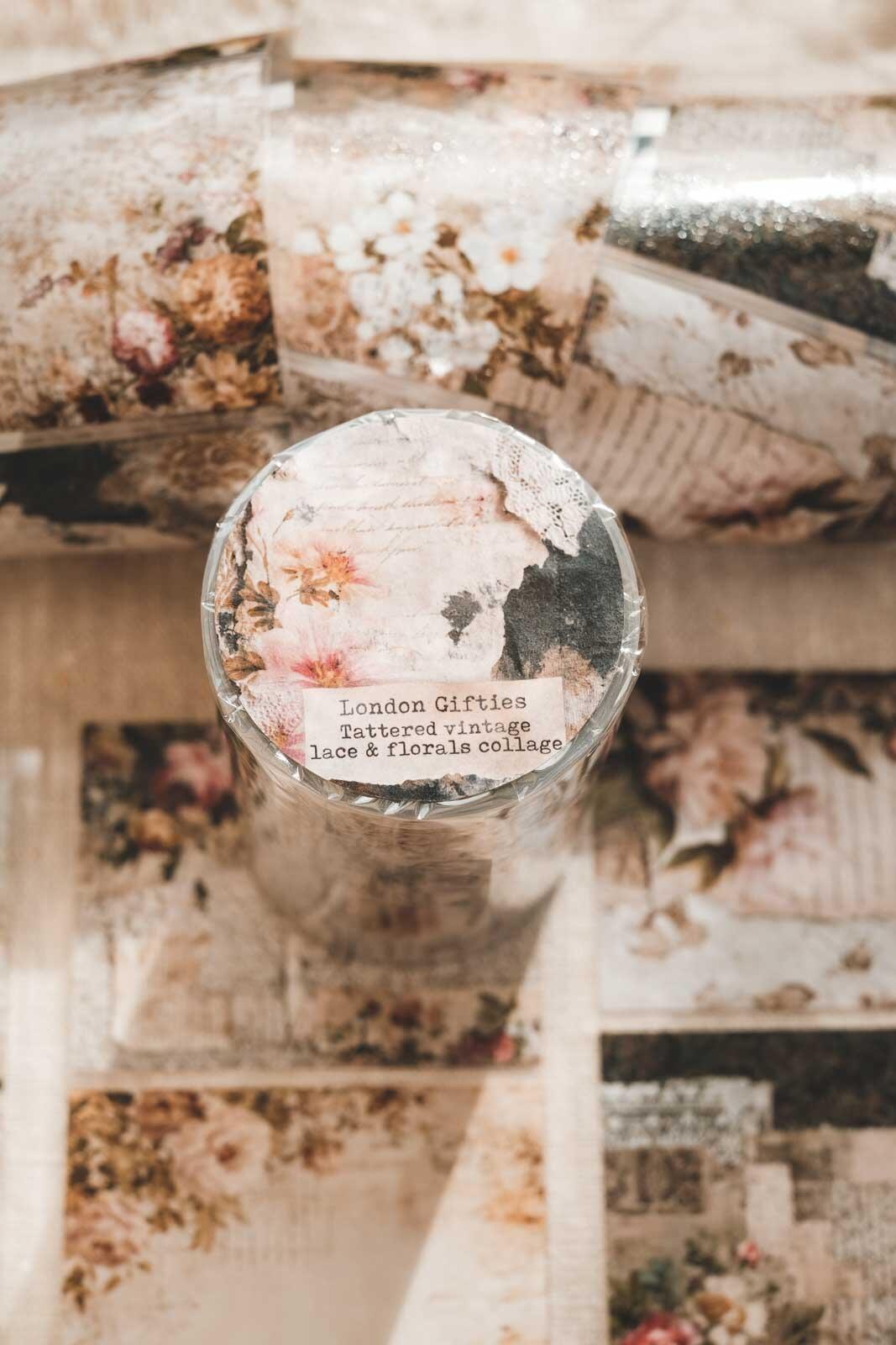 Tattered Vintage Lace & Florals Collage 8cm Wide Kiss Cut Ink PET Tape — image 9