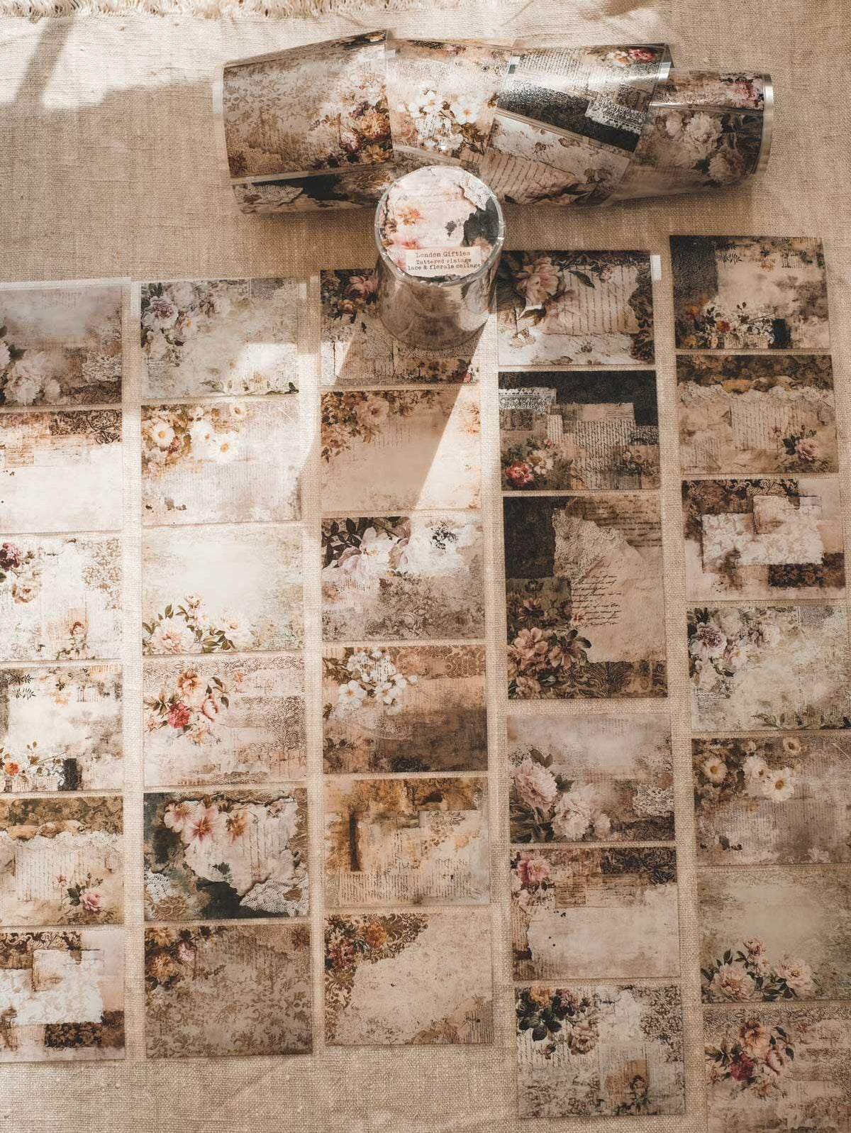 Tattered Vintage Lace & Florals Collage 8cm Wide Kiss Cut Ink PET Tape — image 10