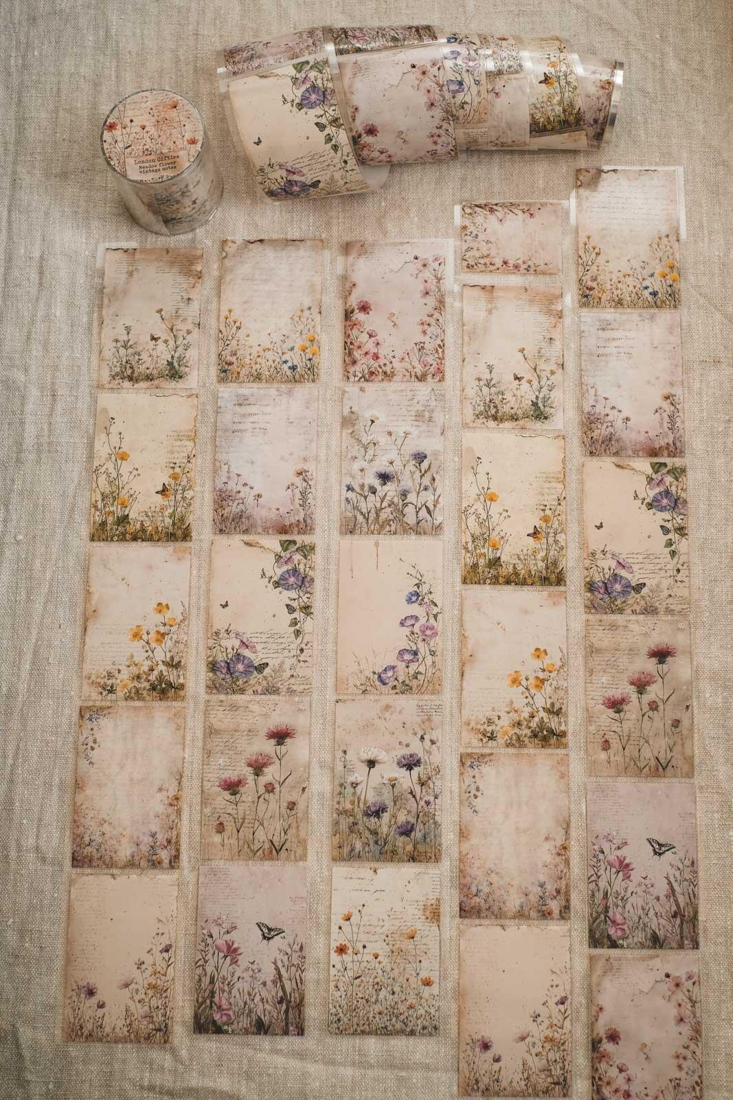 Meadow Flower Vintage Notes 6cm Wide Kiss Cut Ink PET Tape — image 2