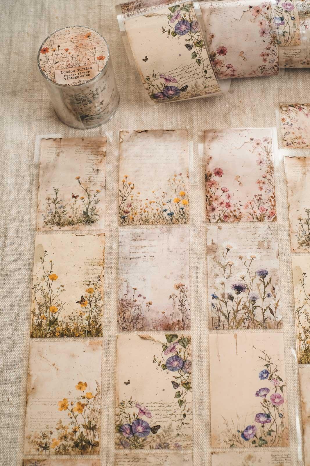 Meadow Flower Vintage Notes 6cm Wide Kiss Cut Ink PET Tape — image 3