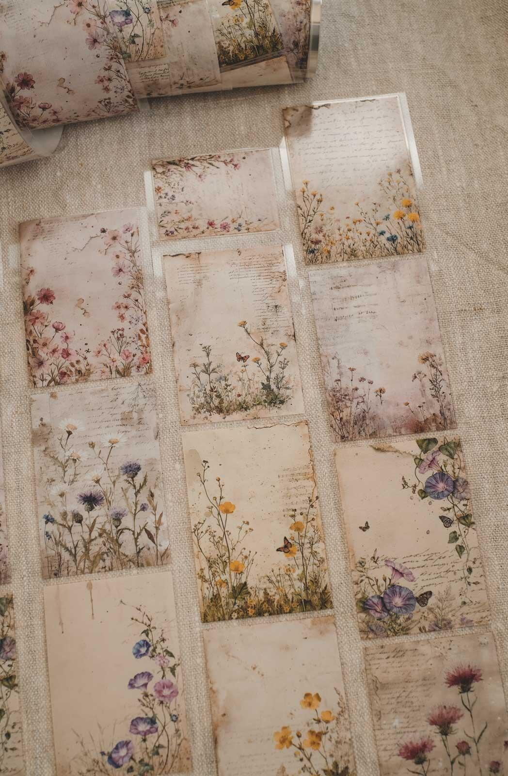Meadow Flower Vintage Notes 6cm Wide Kiss Cut Ink PET Tape — image 4