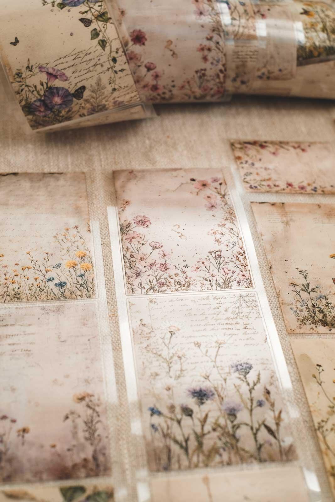 Meadow Flower Vintage Notes 6cm Wide Kiss Cut Ink PET Tape — image 9