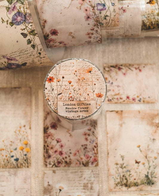 Meadow Flower Vintage Notes 6cm Wide Kiss Cut Ink PET Tape — image 1