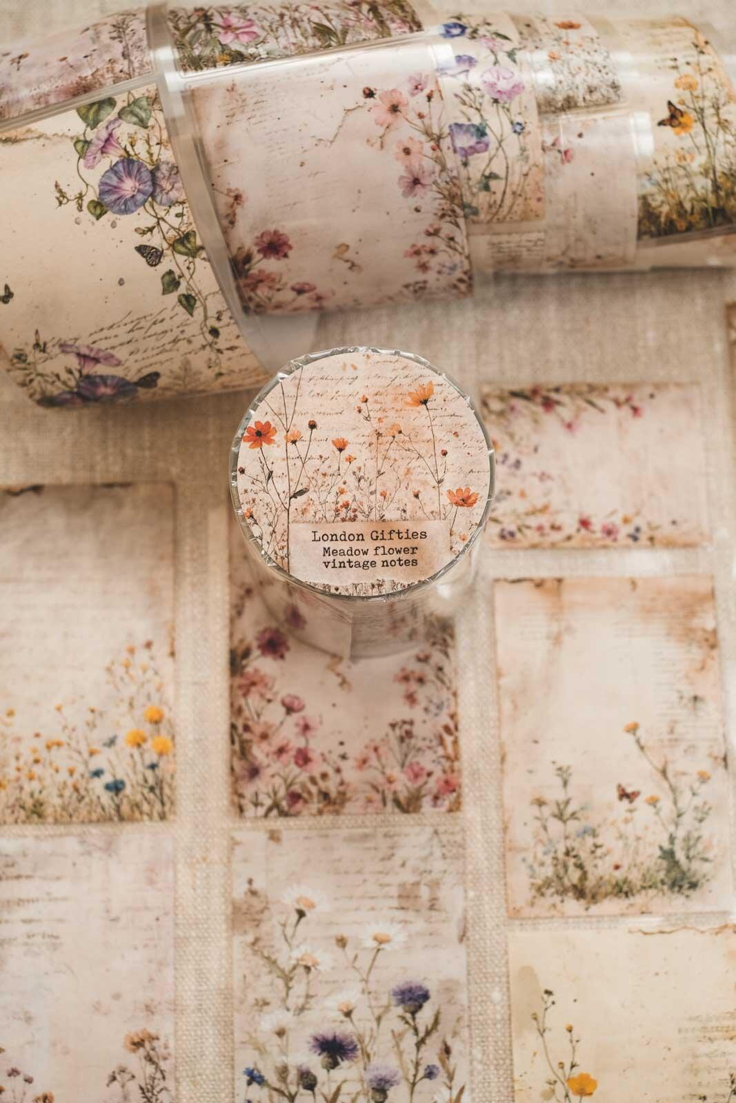Meadow Flower Vintage Notes 6cm Wide Kiss Cut Ink PET Tape — image 14