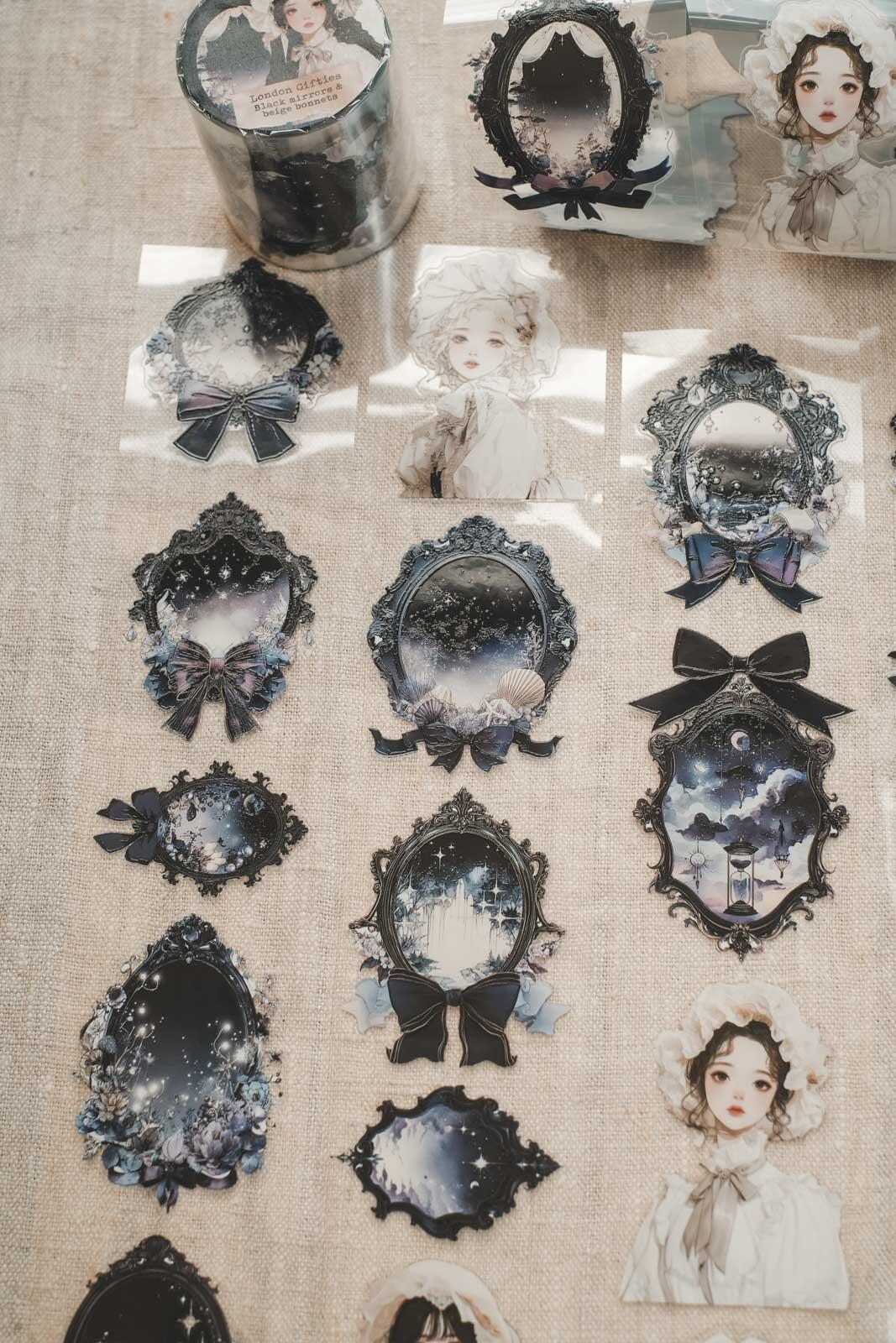 Black Mirrors & Beige Bonnets 6cm Wide Kiss Cut Ink PET Tape — image 3