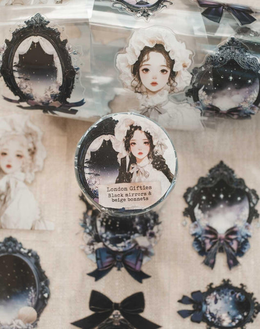 Black Mirrors & Beige Bonnets 6cm Wide Kiss Cut Ink PET Tape — image 1