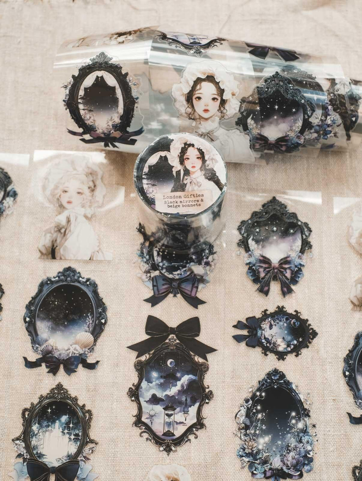 Black Mirrors & Beige Bonnets 6cm Wide Kiss Cut Ink PET Tape — image 14