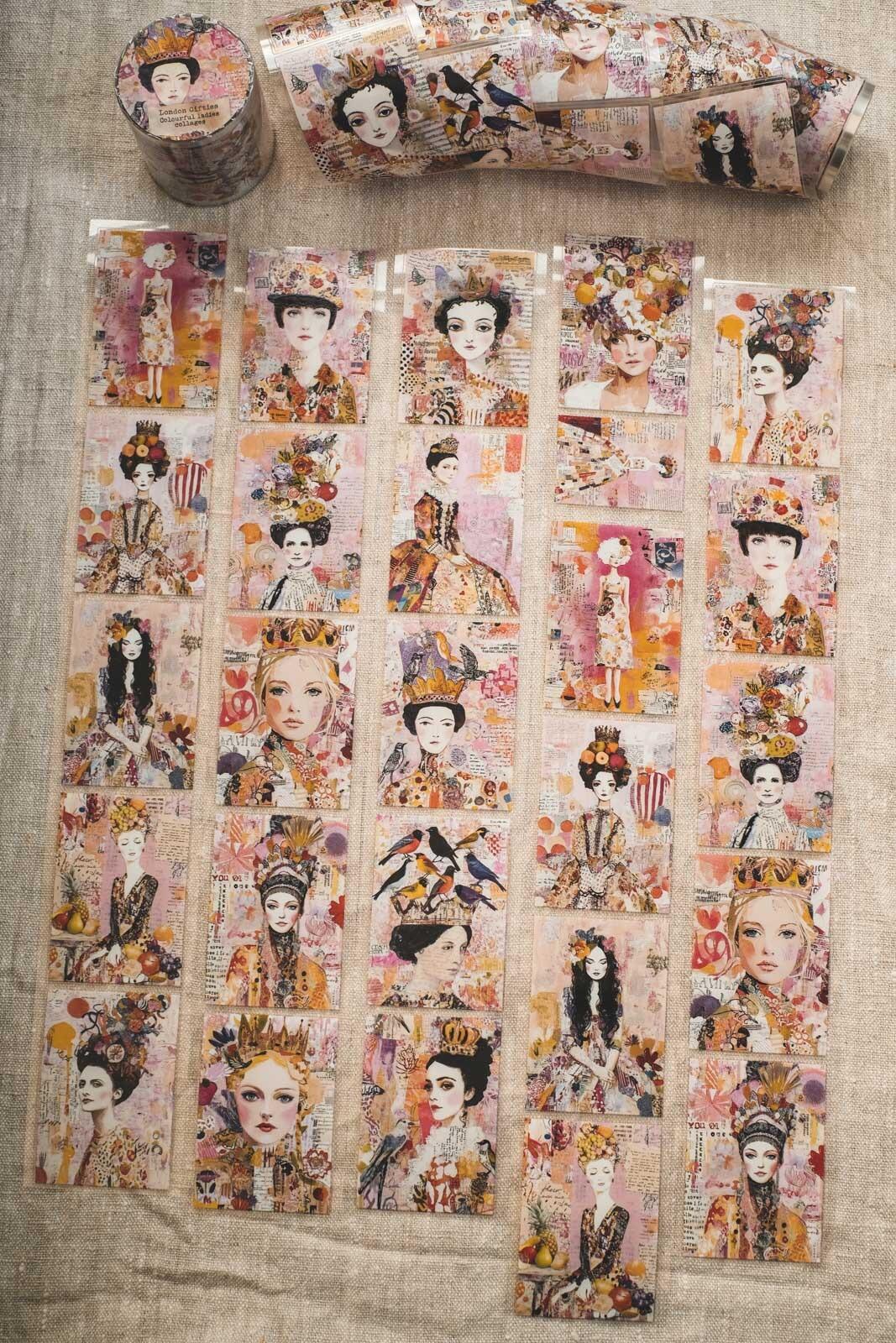 Colourful Ladies Collages 6cm Wide Kiss Cut Ink PET Tape — image 2