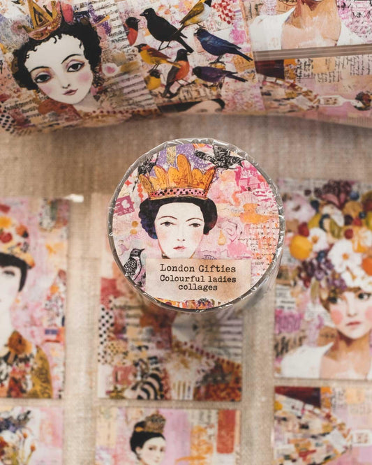 Colourful Ladies Collages 6cm Wide Kiss Cut Ink PET Tape — image 1