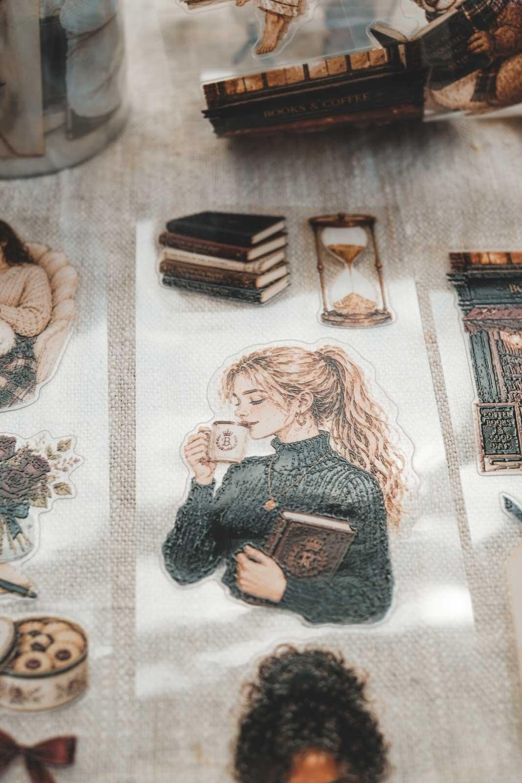 Warm Academia Reading Girls 6cm Wide Kiss Cut Ink PET Tape — image 9