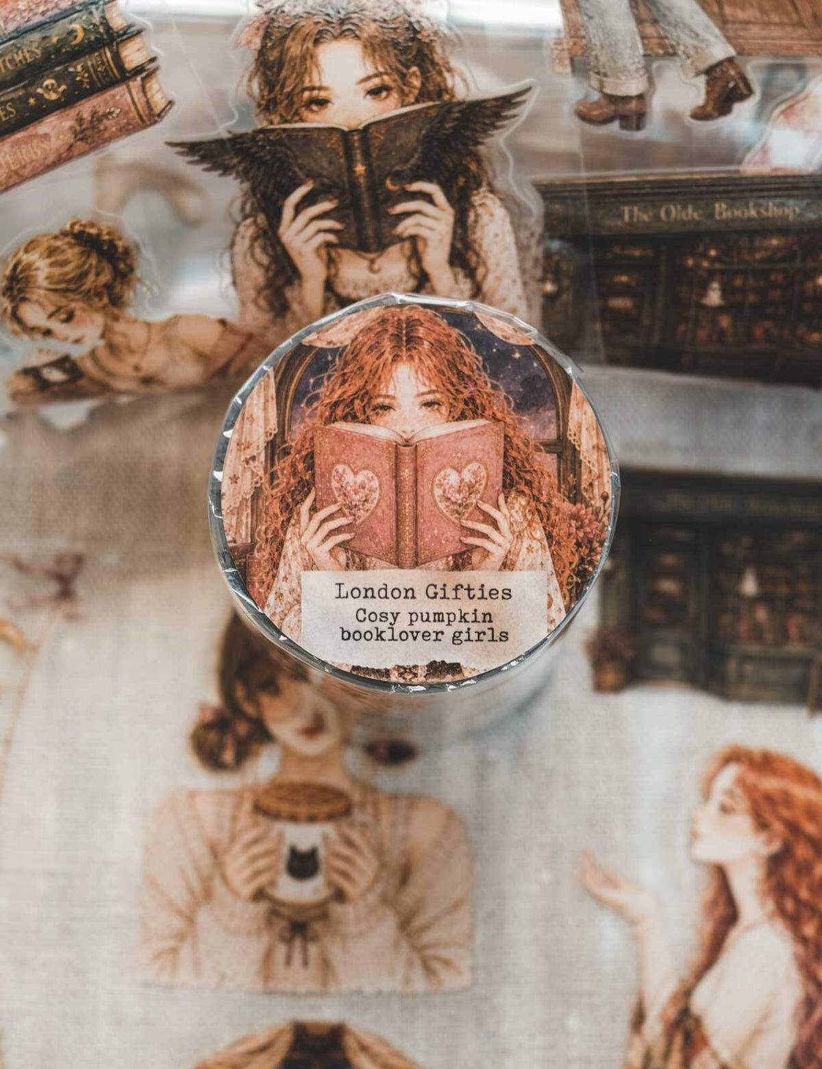 Cosy Pumpkin Booklover Girls 6cm Wide Kiss Cut Ink PET Tape — image 1