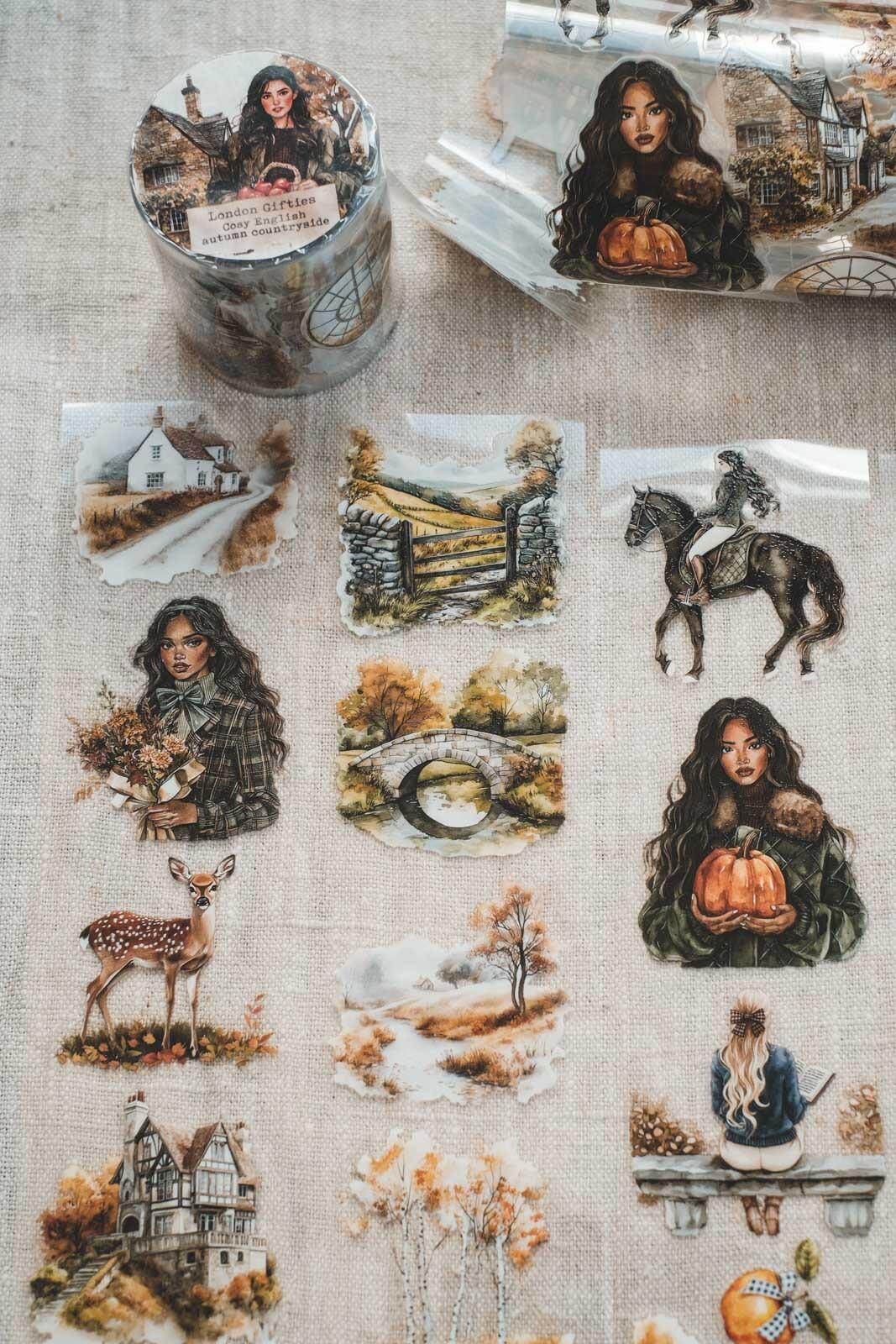 Cosy English Autumn Countryside 6cm Wide Kiss Cut Ink PET Tape — image 3