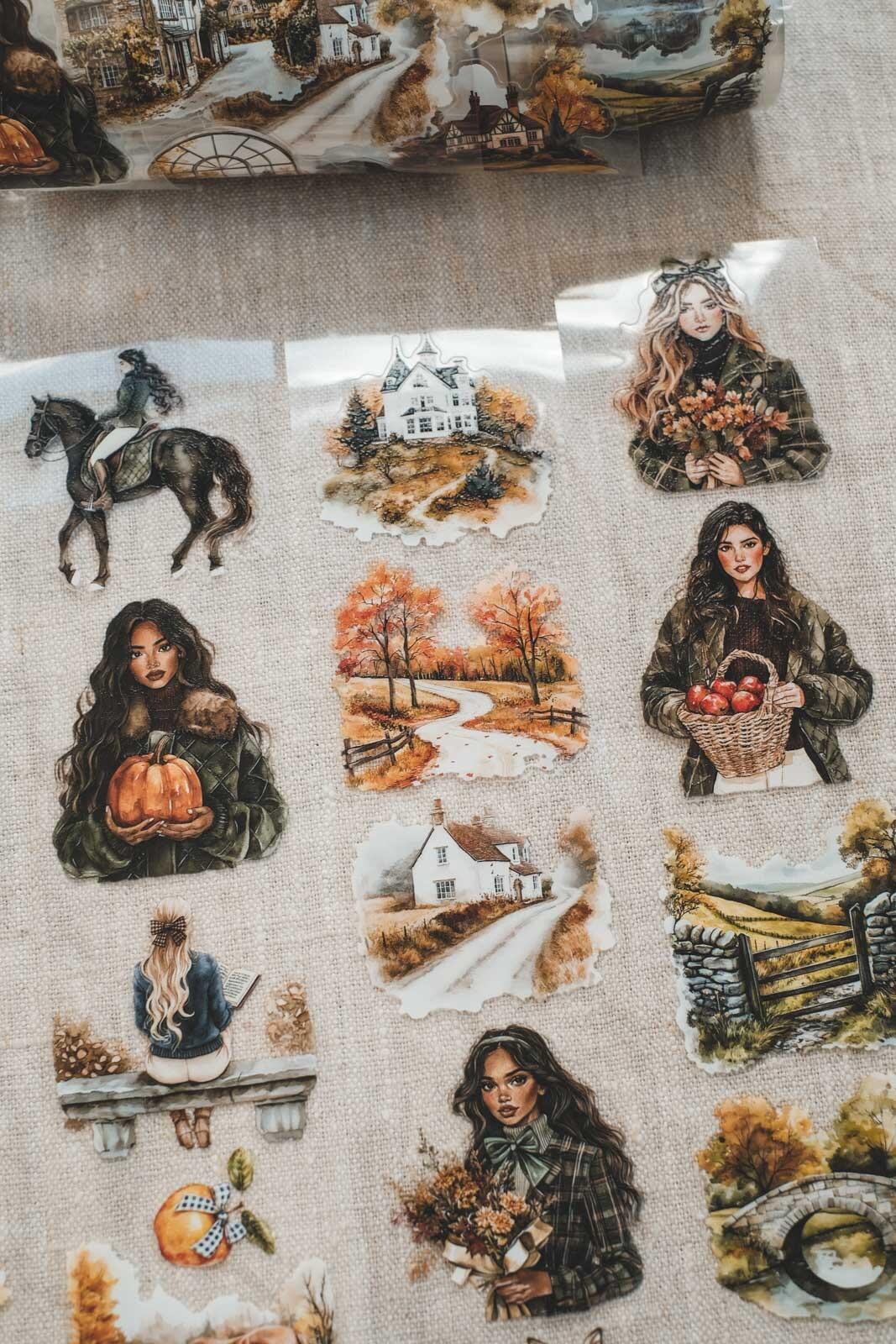 Cosy English Autumn Countryside 6cm Wide Kiss Cut Ink PET Tape — image 4
