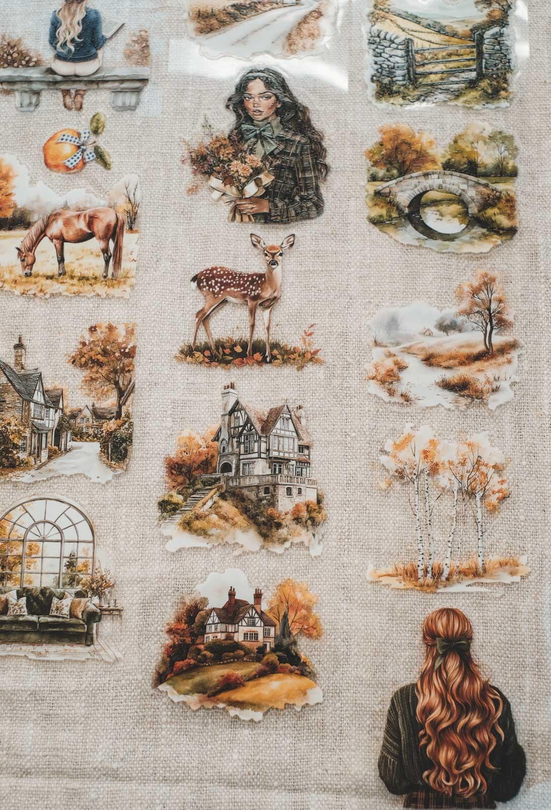 Cosy English Autumn Countryside 6cm Wide Kiss Cut Ink PET Tape — image 5