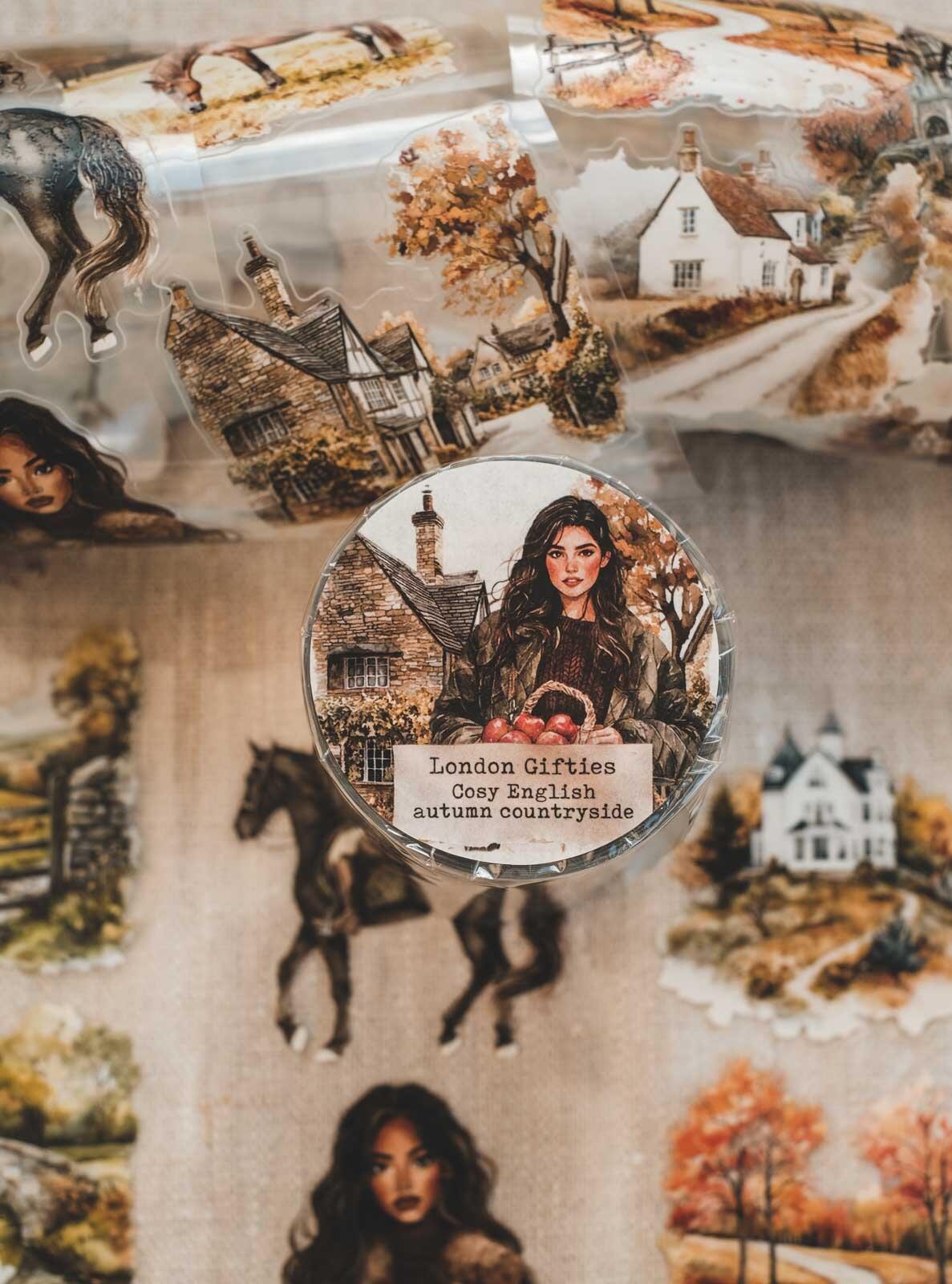 Cosy English Autumn Countryside 6cm Wide Kiss Cut Ink PET Tape — image 1