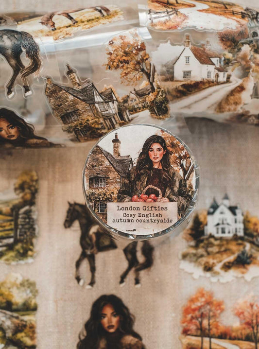 Cosy English Autumn Countryside 6cm Wide Kiss Cut Ink PET Tape — image 1