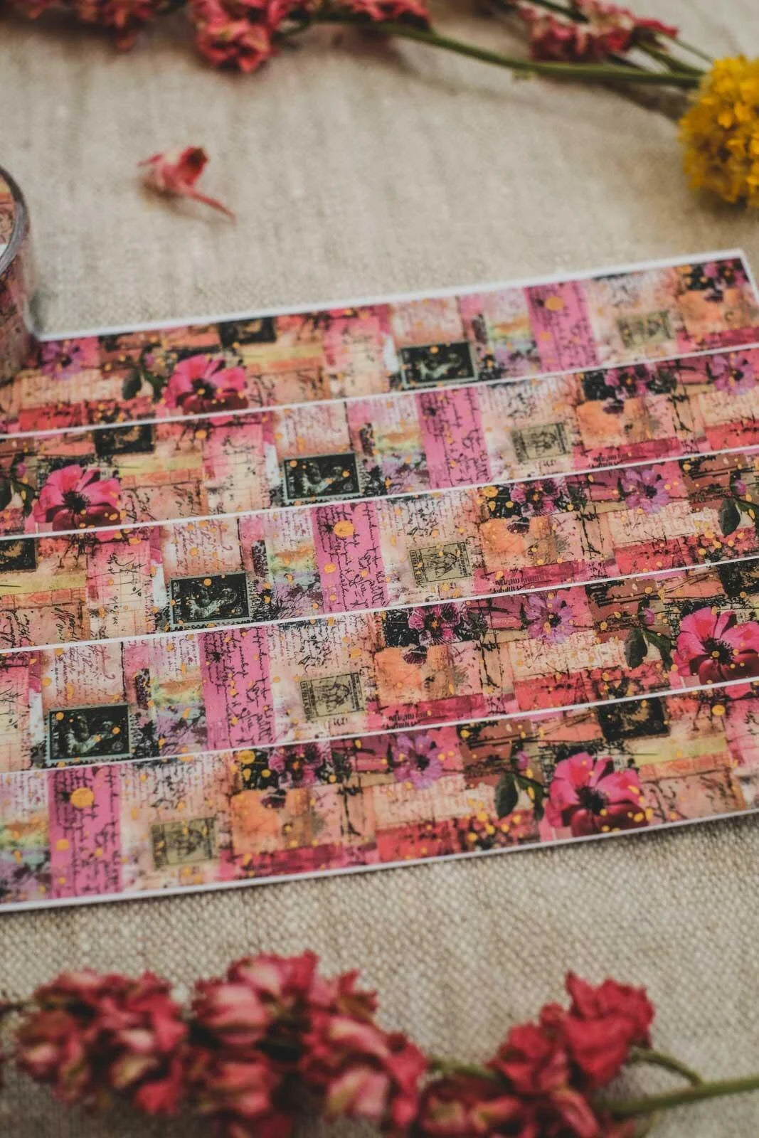 London Gifties Vintage Pink Postal Collage 2cm wide foil washi tape