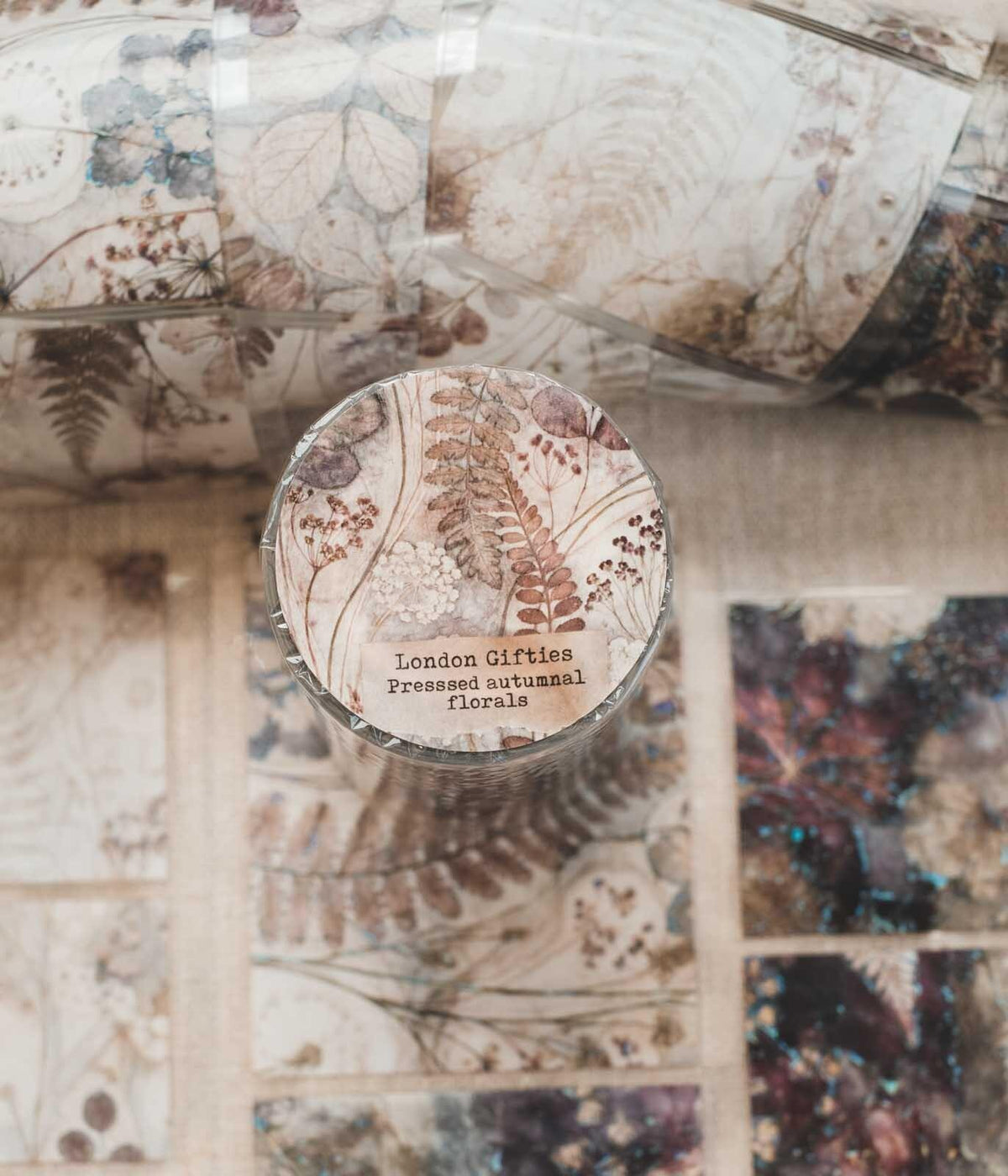 Pressed Autumnal Florals 8cm Wide Holographic Kiss-Cut 3D Gloss PET Tape — image 1