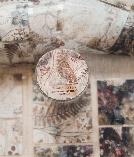 Pressed Autumnal Florals 8cm Wide Holographic Kiss-Cut 3D Gloss PET Tape — image 1