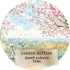 cherry blossom design and bicycle, featuring 'London Gifties' branding.