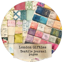 Textile journal pages with various colors and patterns, branded 'London Gifties'.